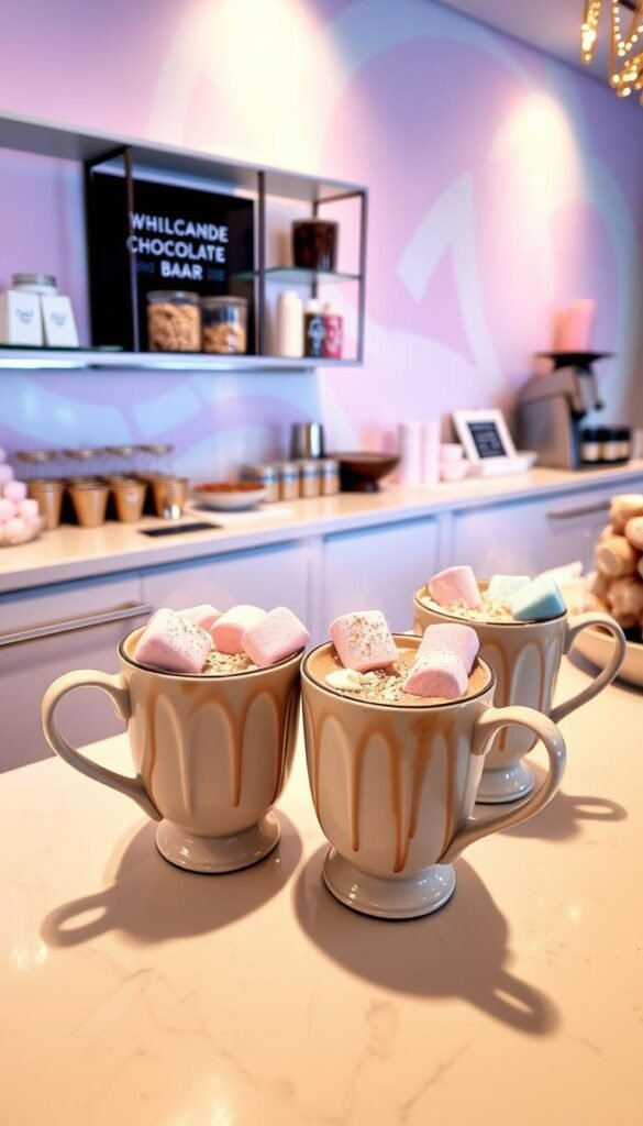 hot chocolate bar with pink and blue toppings hot chocolate bar with pink and blue toppings