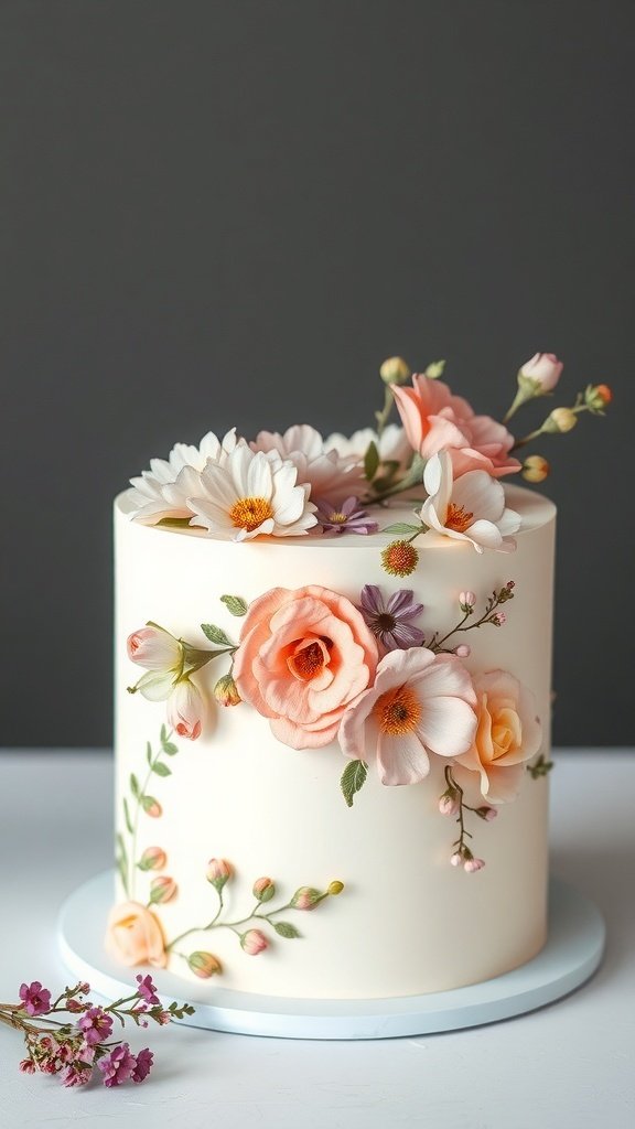 A beautifully decorated floral watercolor cake with pastel flowers