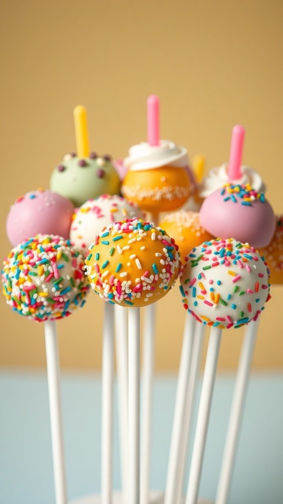 Colorful birthday cake pops with sprinkles