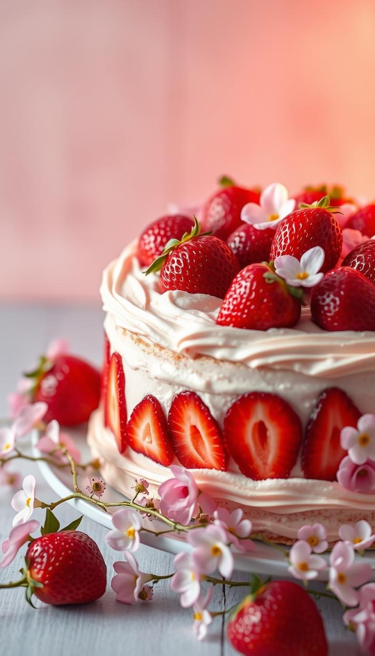 strawberry birthday cake aesthetic