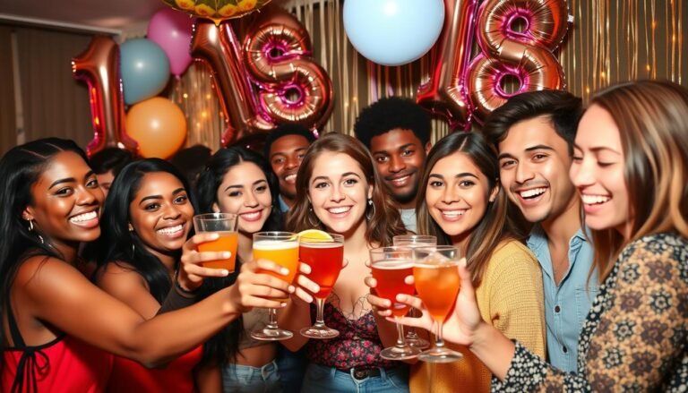 18th birthday celebration with friends toasting and celebrating this milestone birthday