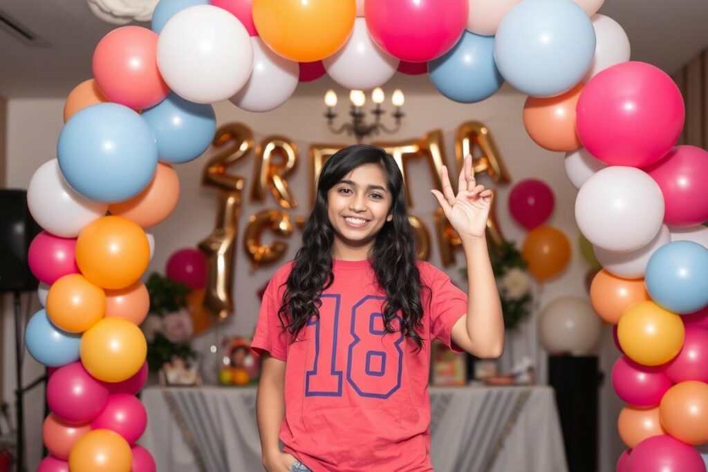 18th birthday photoshoot with balloon arch