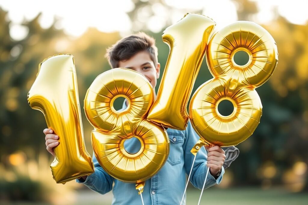 18th birthday photoshoot with number balloons