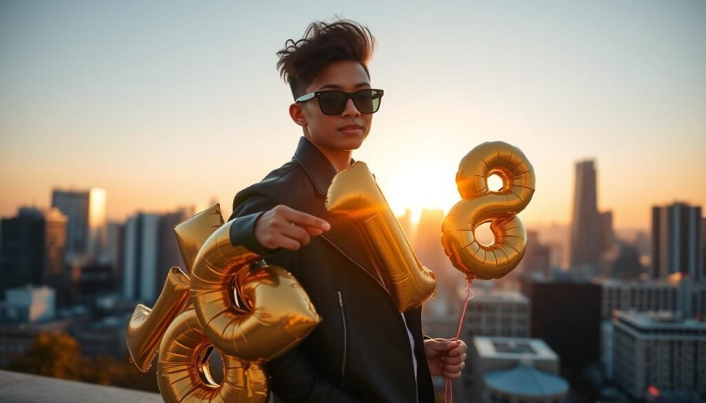 18th birthday urban photoshoot with city skyline