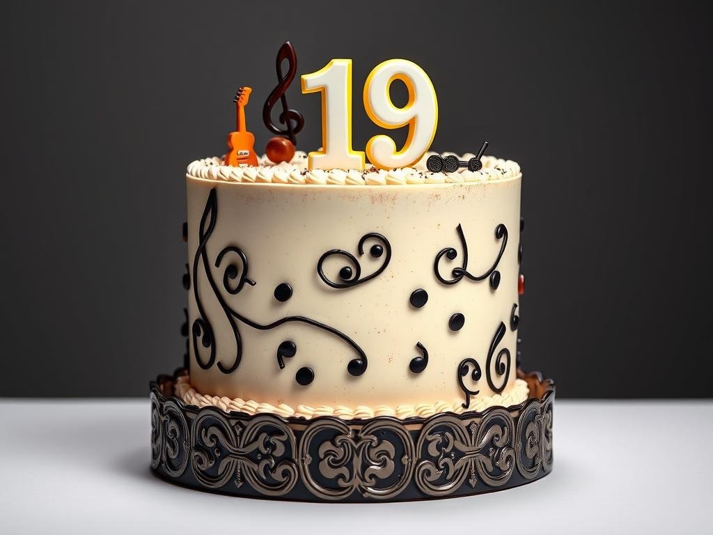 19th birthday cake decorated with music theme including musical notes and instruments 19th birthday cake decorated with music theme including musical notes and instruments