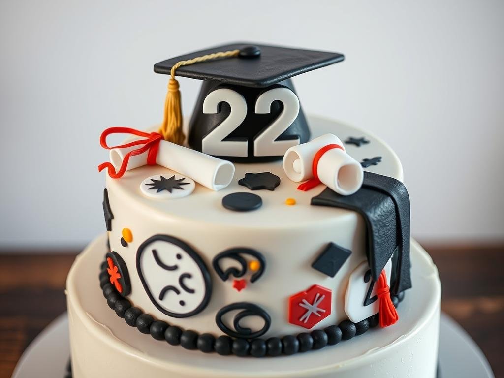 22 birthday cake with career and graduation theme