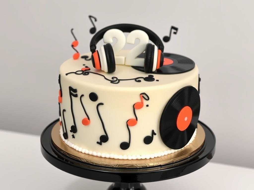 22 birthday cake with music theme and decorations