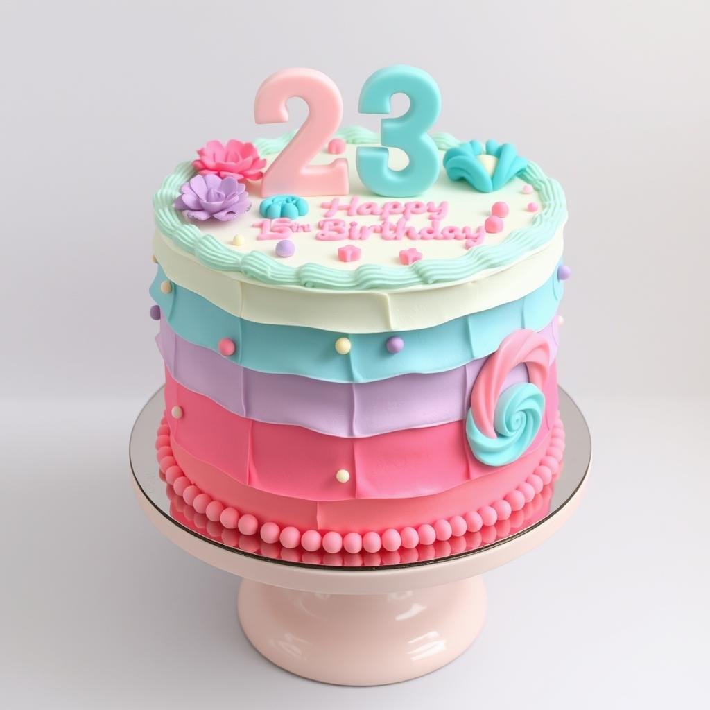 23 birthday cake with coordinated color theme and matching decorations