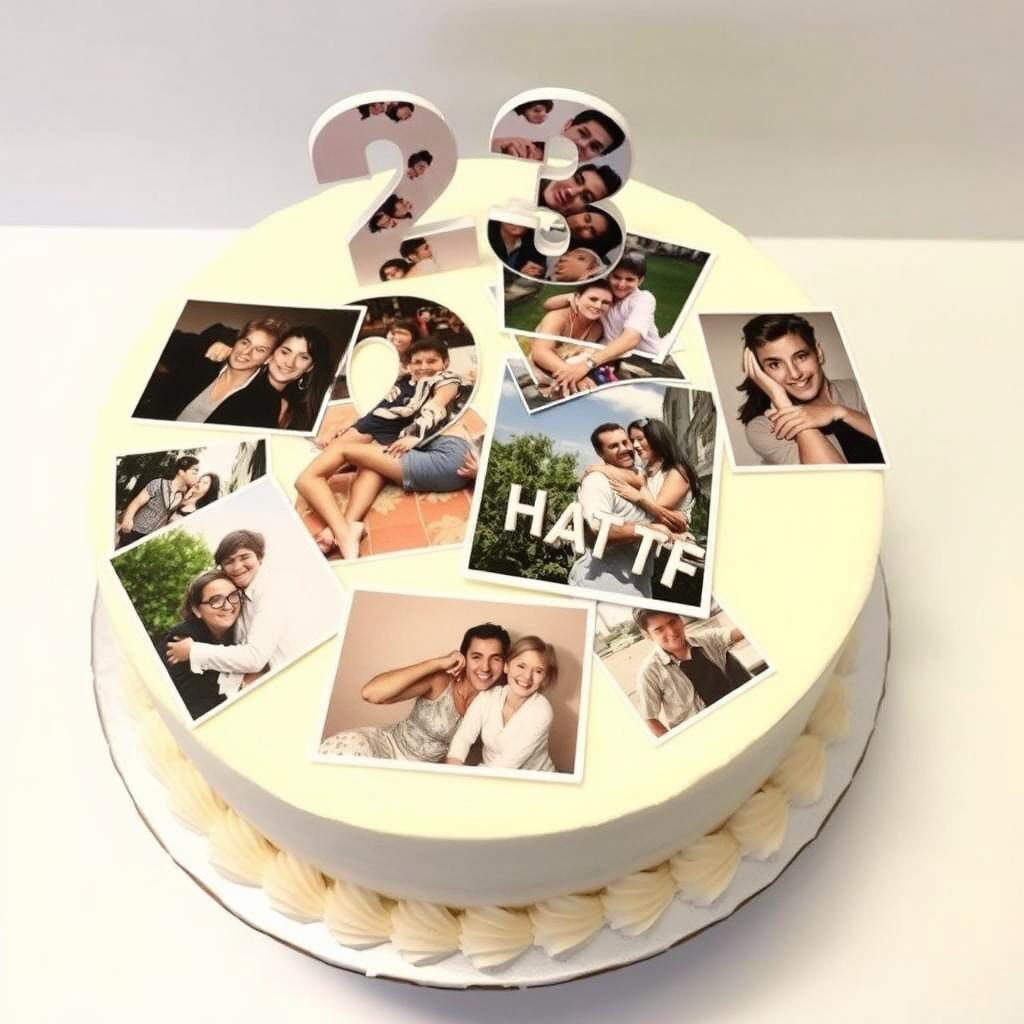 23 birthday cake with edible printed photos and images