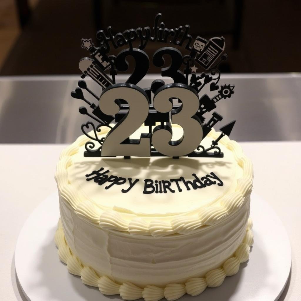 23 birthday cake with elaborate custom cake topper