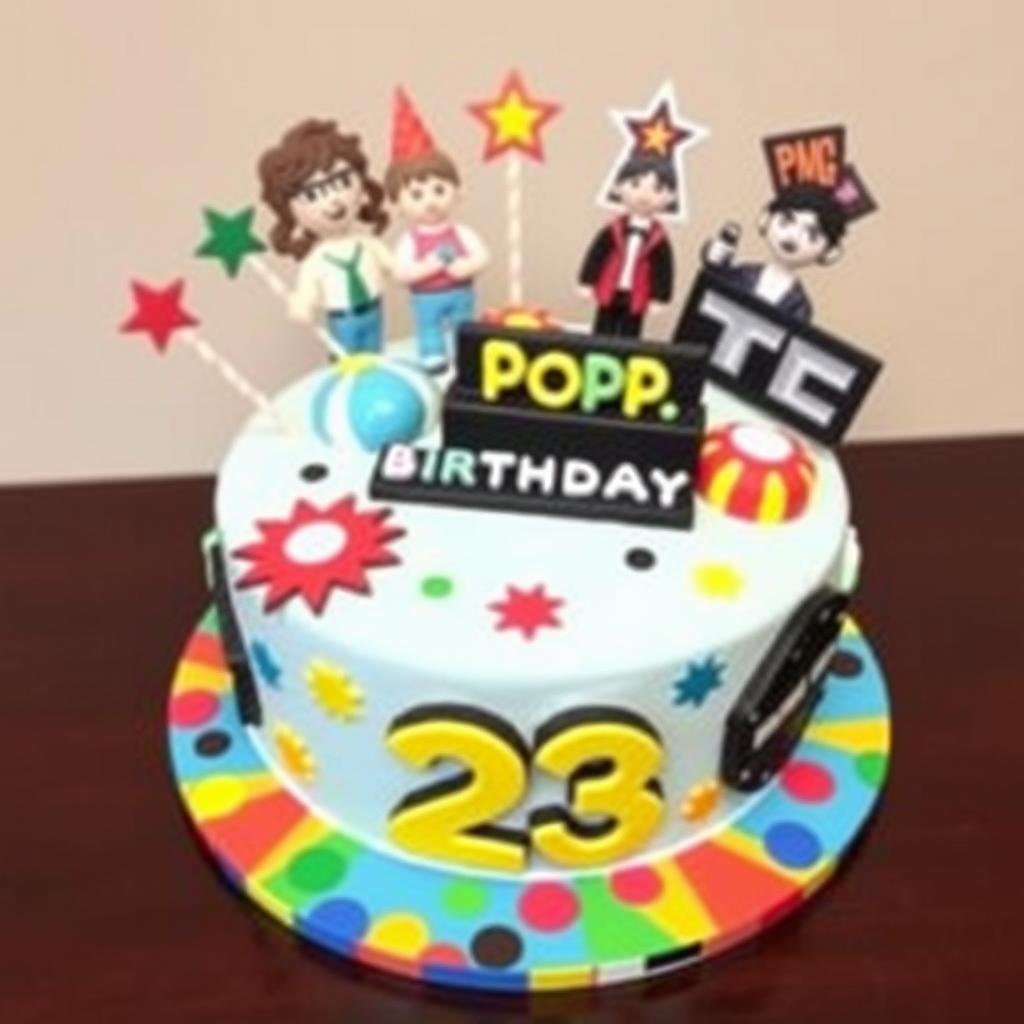 23 birthday cake with pop culture theme and trendy elements