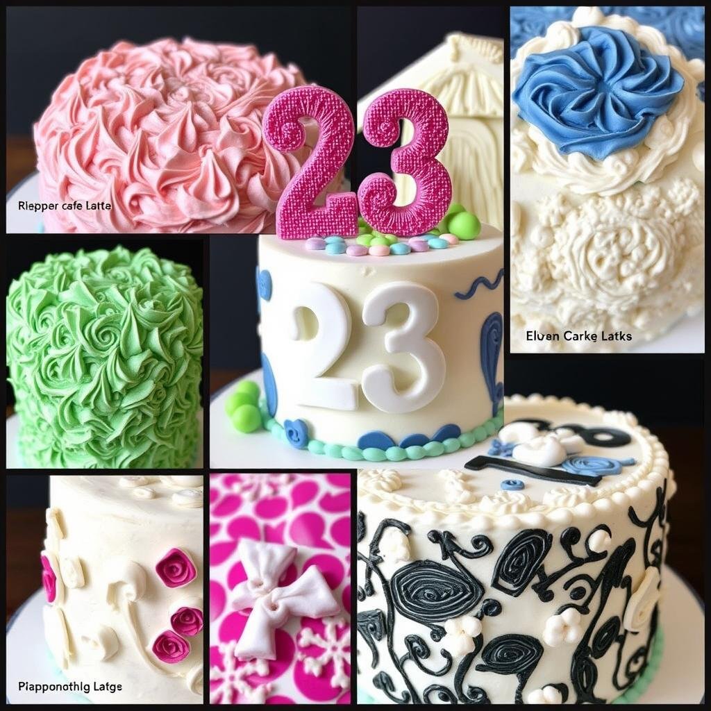 23 birthday cake with various texture elements and techniques
