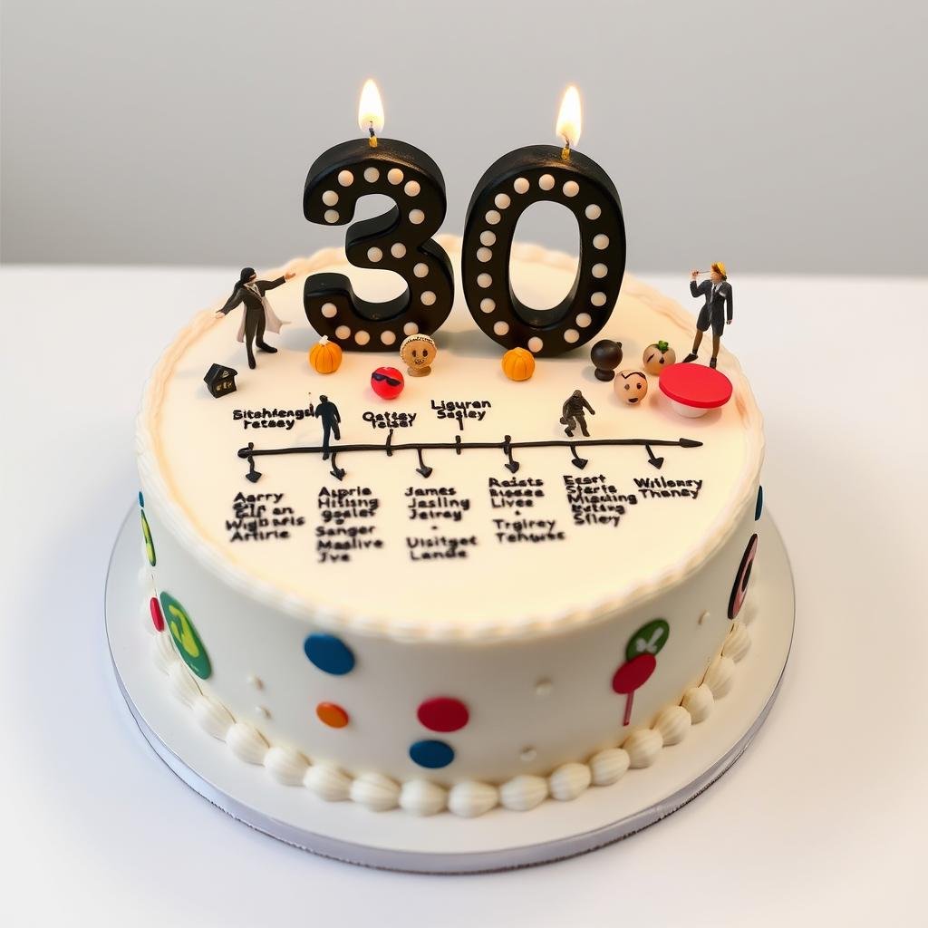 Achievement timeline 30th birthday cake showing life milestones