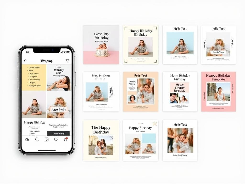 Birthday post templates for Instagram showing different styles and designs