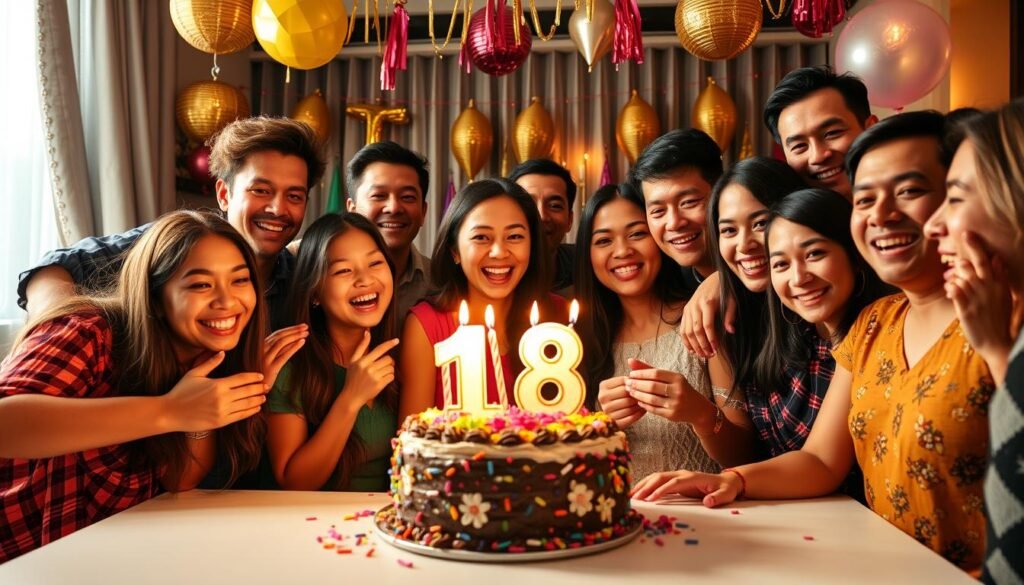 Celebration of 18th birthday with friends and family