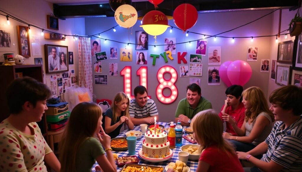 Childhood throwback party for 18th birthday with nostalgic games, foods, and decorations from earlier years