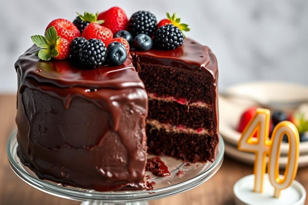 Chocolate ganache 40th birthday cake with berries Chocolate ganache 40th birthday cake with berries