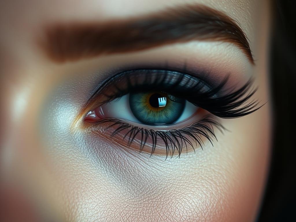 Close-up of dramatic baddie eye makeup with winged liner and false lashes Close-up of dramatic baddie eye makeup with winged liner and false lashes