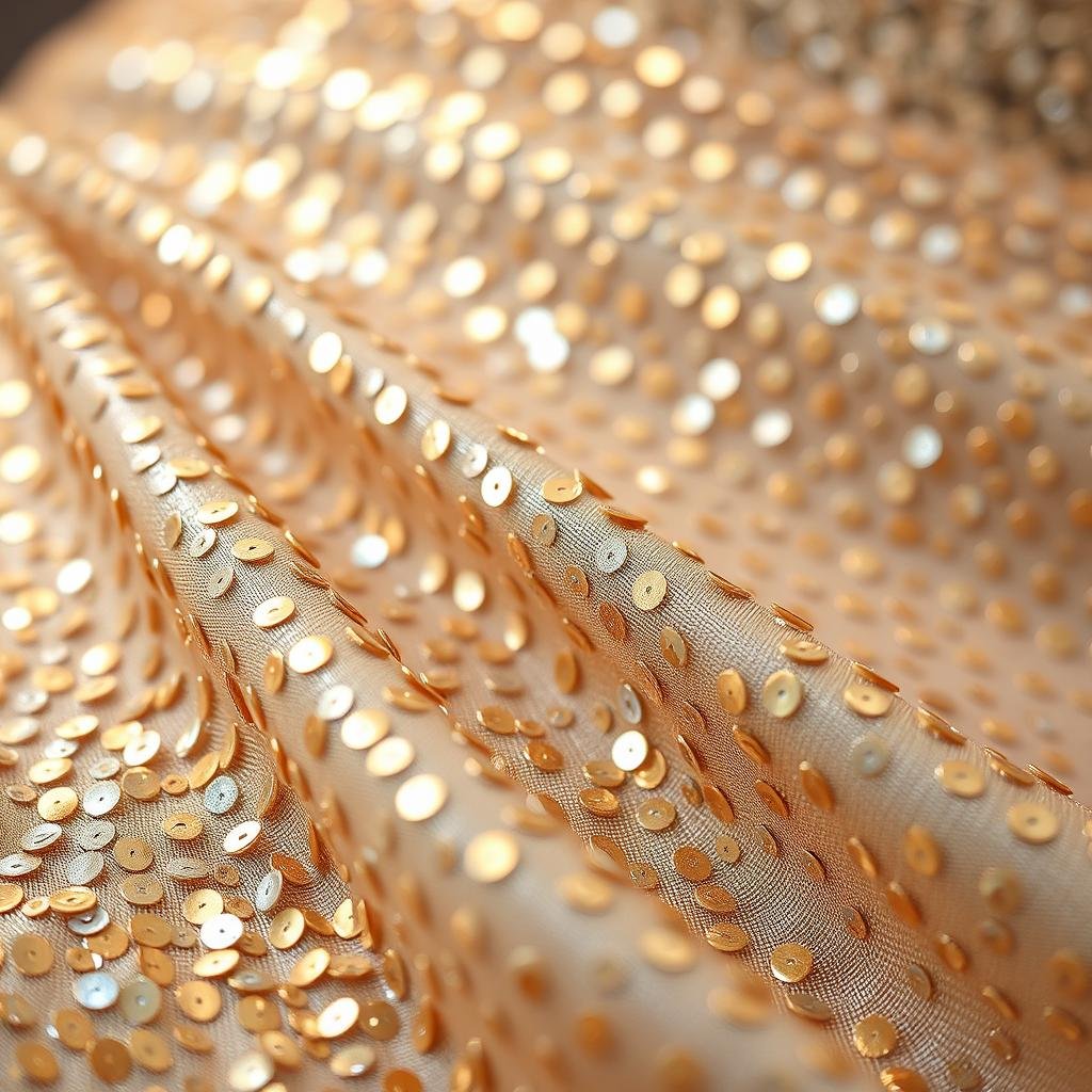 Close-up of sequin detail on a glamorous birthday dress Close-up of sequin detail on a glamorous birthday dress