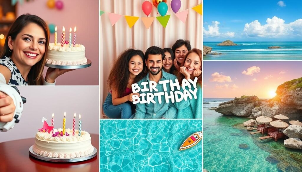 Collage of different birthday photo styles with caption examples, ideal for birthday captions for Instagram for yourself