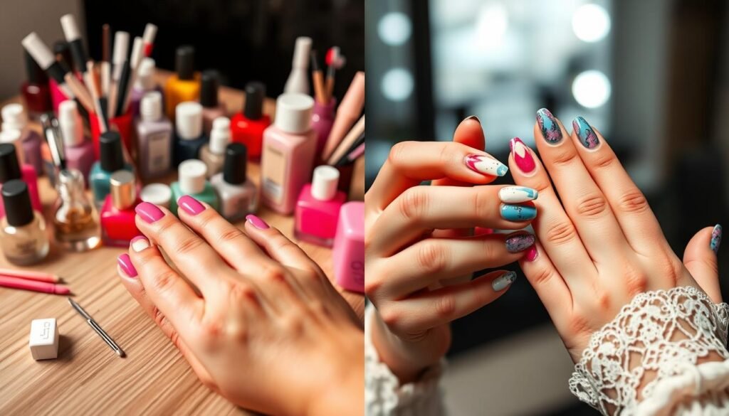 Comparison of DIY and salon 18th birthday nails Comparison of DIY and salon 18th birthday nails