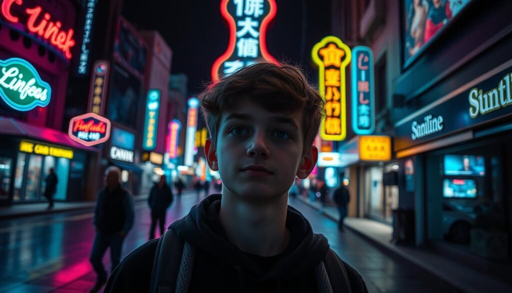 Creative neon 18th birthday photoshoot in urban setting