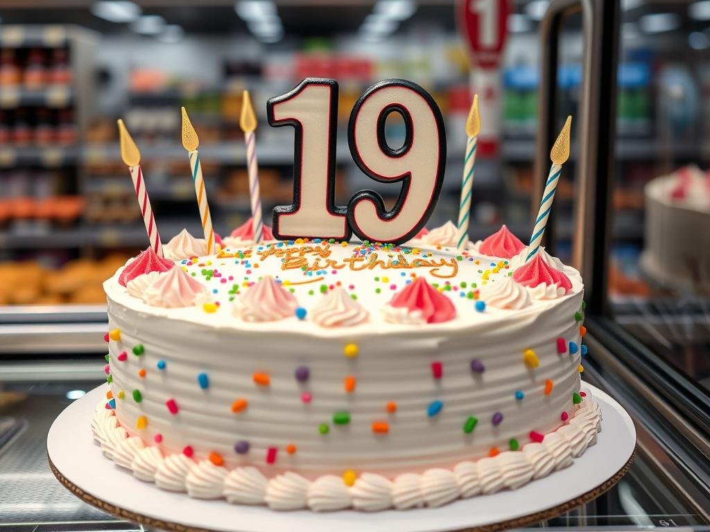 Decorated 19th birthday cake from a grocery store bakery Decorated 19th birthday cake from a grocery store bakery