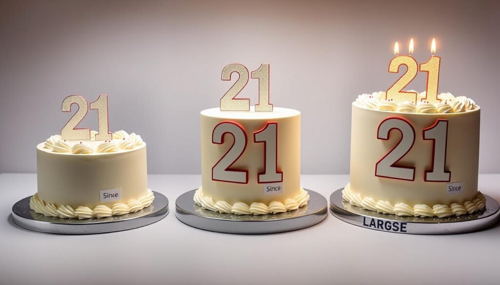 Different sized 21st birthday cakes with price comparison