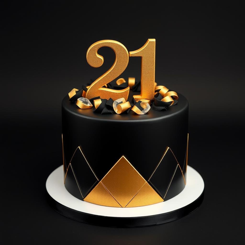 Elegant gold and black 21st birthday cake