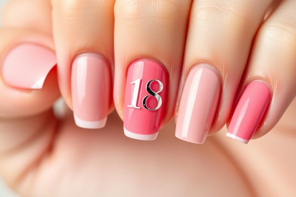 Elegant nails with number 18 design for 18th birthday Elegant nails with number 18 design for 18th birthday