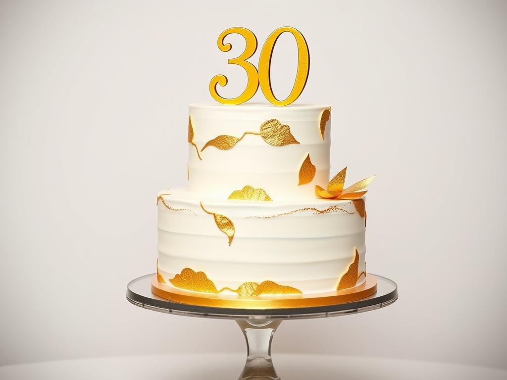 Elegant tiered 30th birthday cake with gold decorations