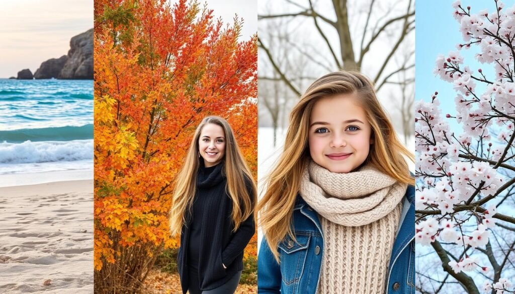 Four seasons 18th birthday photoshoot collage
