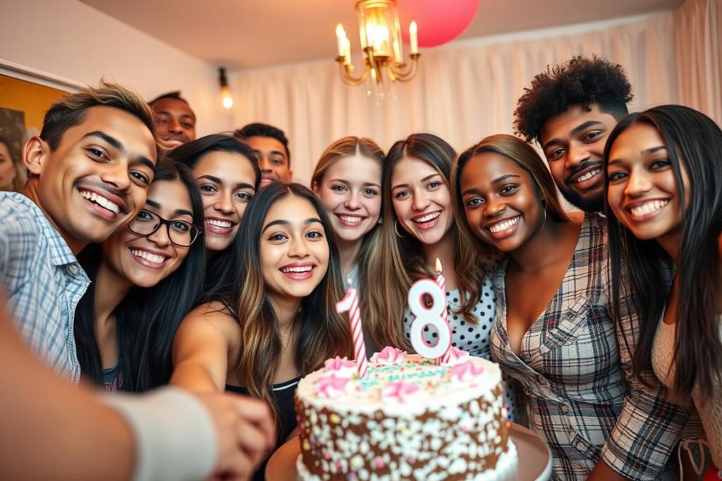 Friends celebrating an 18th birthday together