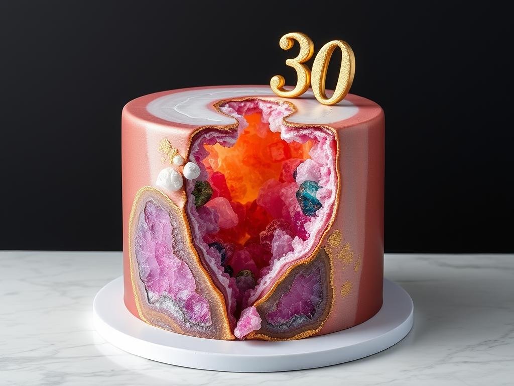 Geode 30th birthday cake with crystal formations
