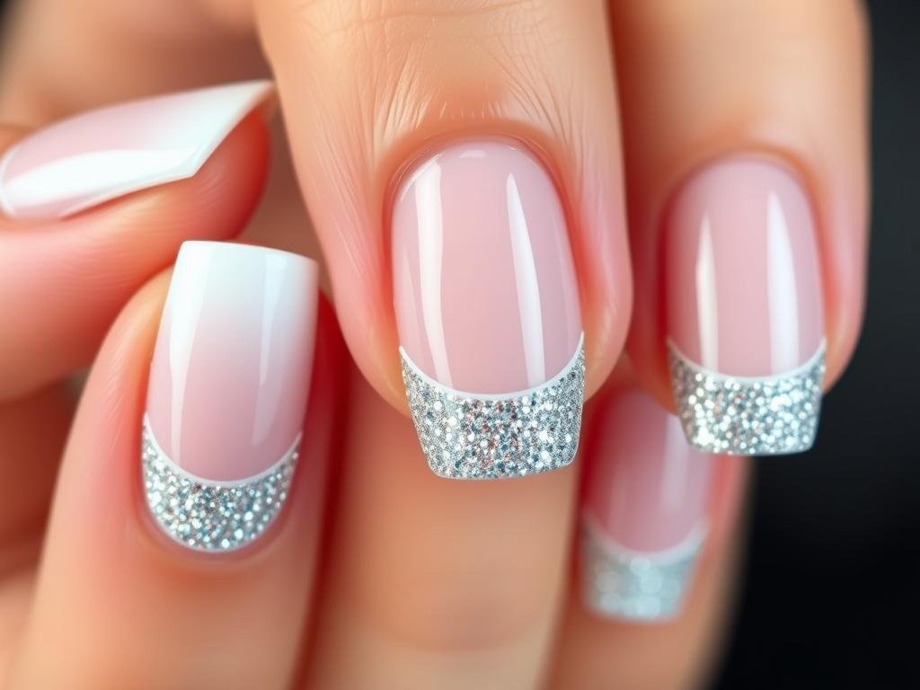 Glitter French tip nails for 18th birthday Glitter French tip nails for 18th birthday