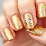 Gold glitter 18th birthday nails with accent design