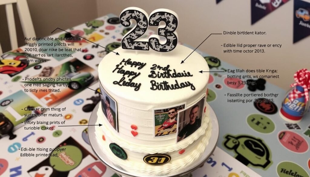 Highly personalized 23 birthday cake with custom elements