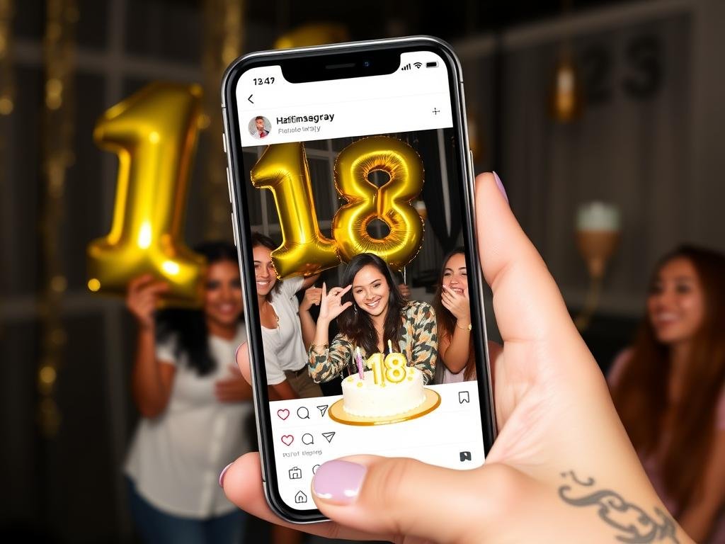 Instagram post mockup showing an 18th birthday celebration