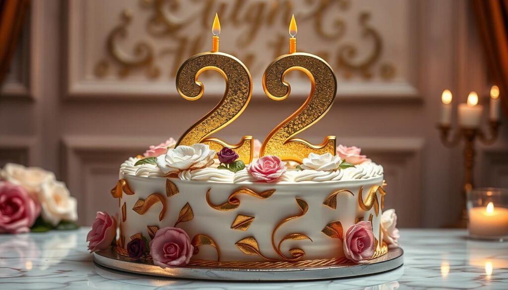 Luxury 22 birthday cake with gold leaf and premium decorations