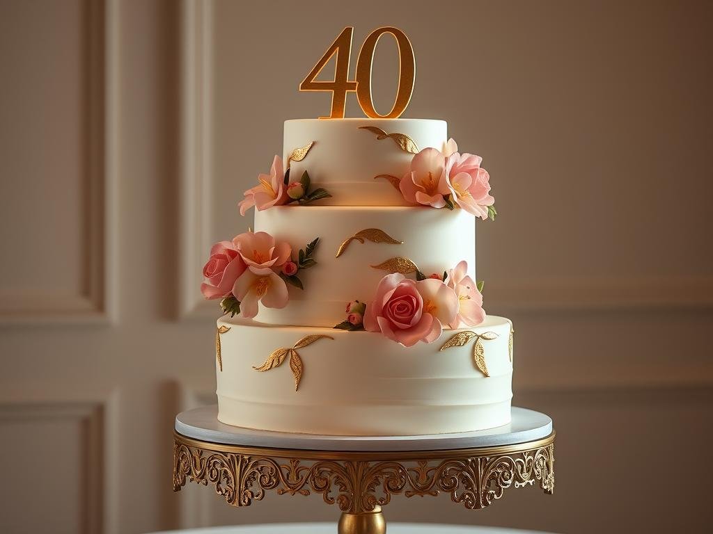 Luxury multi-tier 40th birthday cake with gold leaf Luxury multi-tier 40th birthday cake with gold leaf