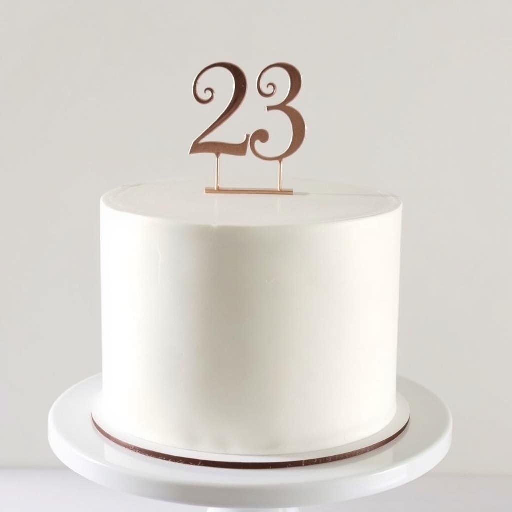 Minimalist 23 birthday cake with clean lines and simple number topper