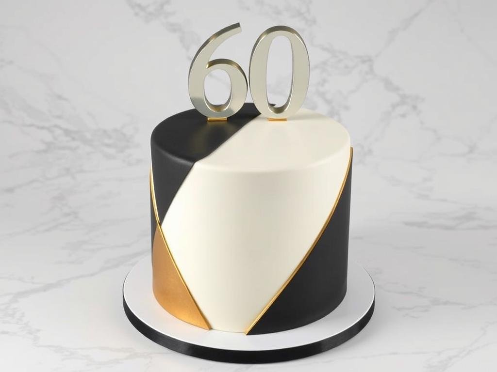 Modern 60th birthday cake with geometric design and gold number decoration