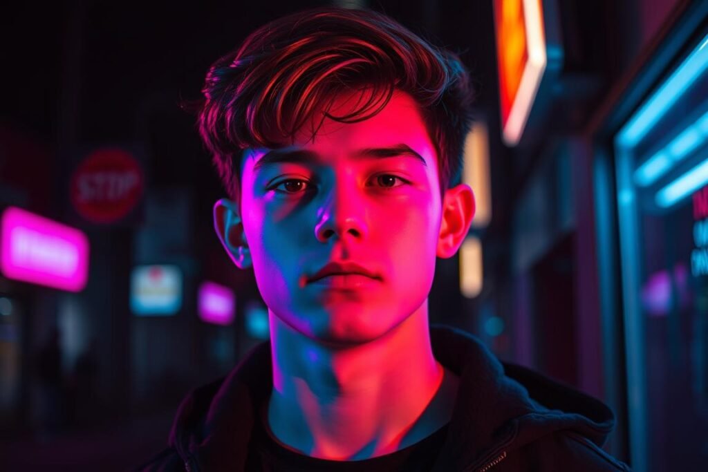 Neon light portrait 18th birthday photoshoot