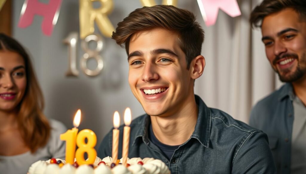 Person celebrating their milestone 18th birthday