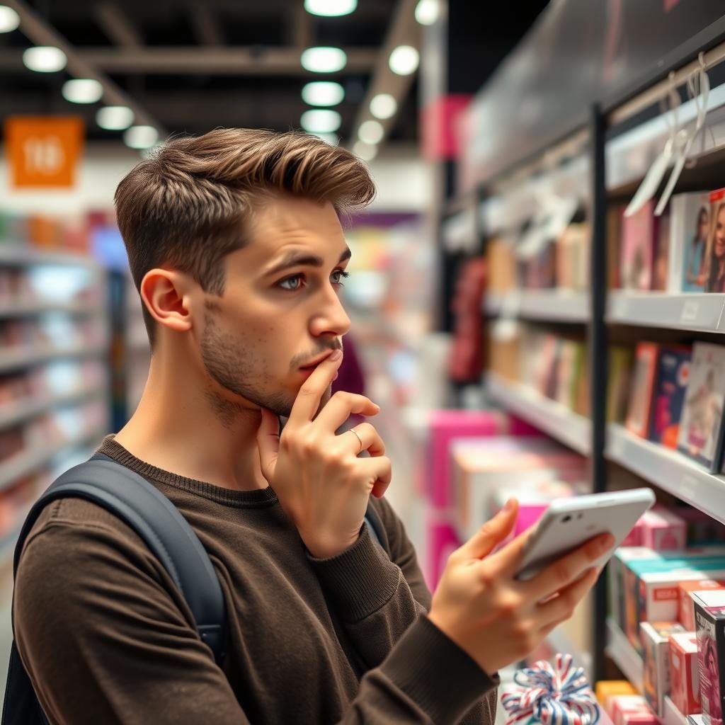 Person thoughtfully selecting an 18th birthday gift