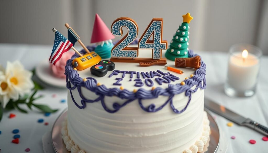 Personalized 24th birthday cake with custom elements