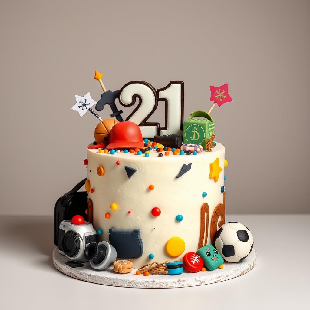 Personalized hobby-themed 21st birthday cake