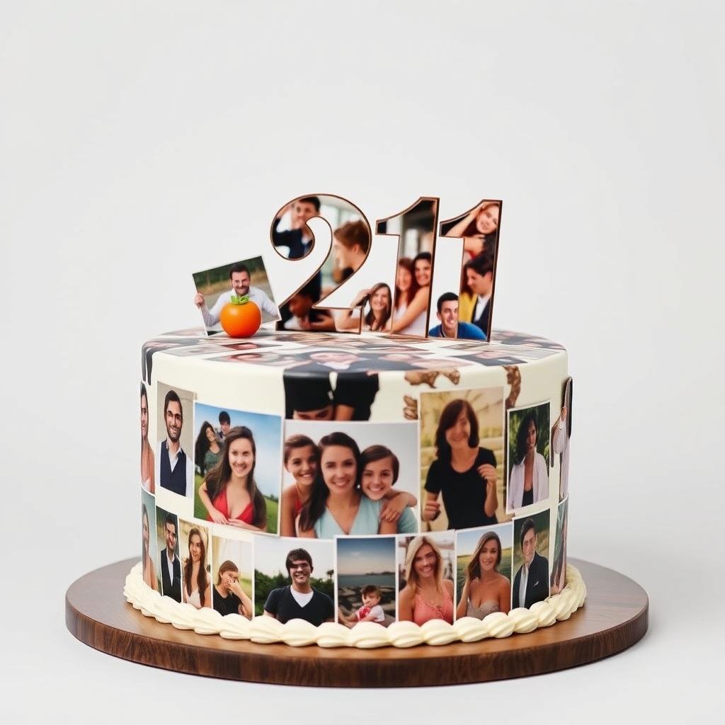 Photo collage 21st birthday cake with memories