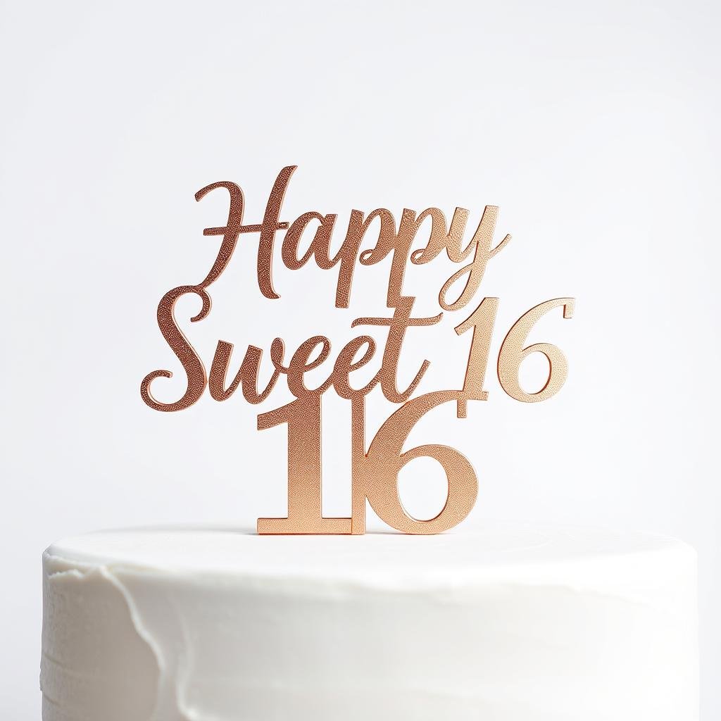 Rose gold 'Happy Sweet 16' cake topper
