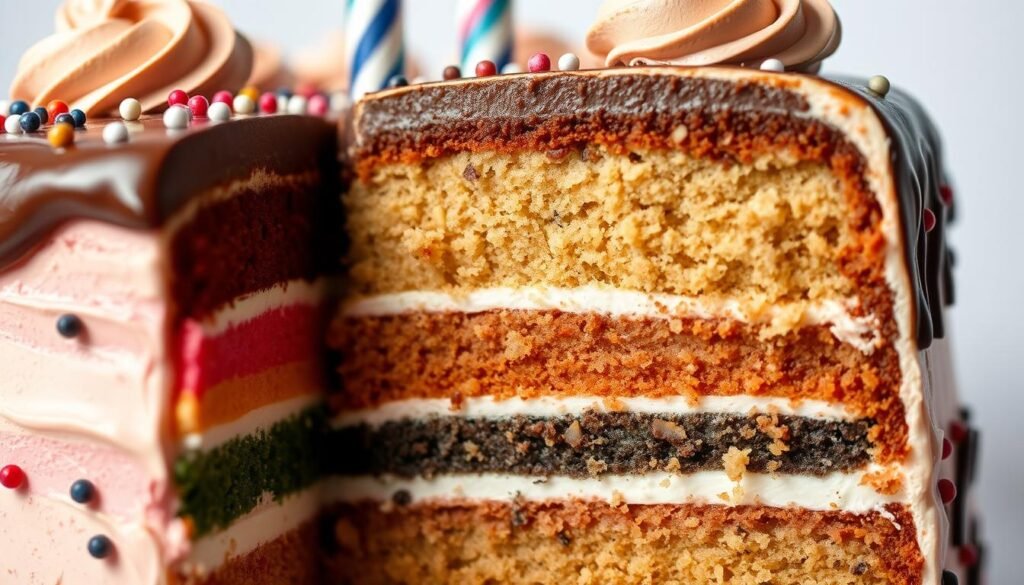 Slice of 24th birthday cake showing unique flavor layers